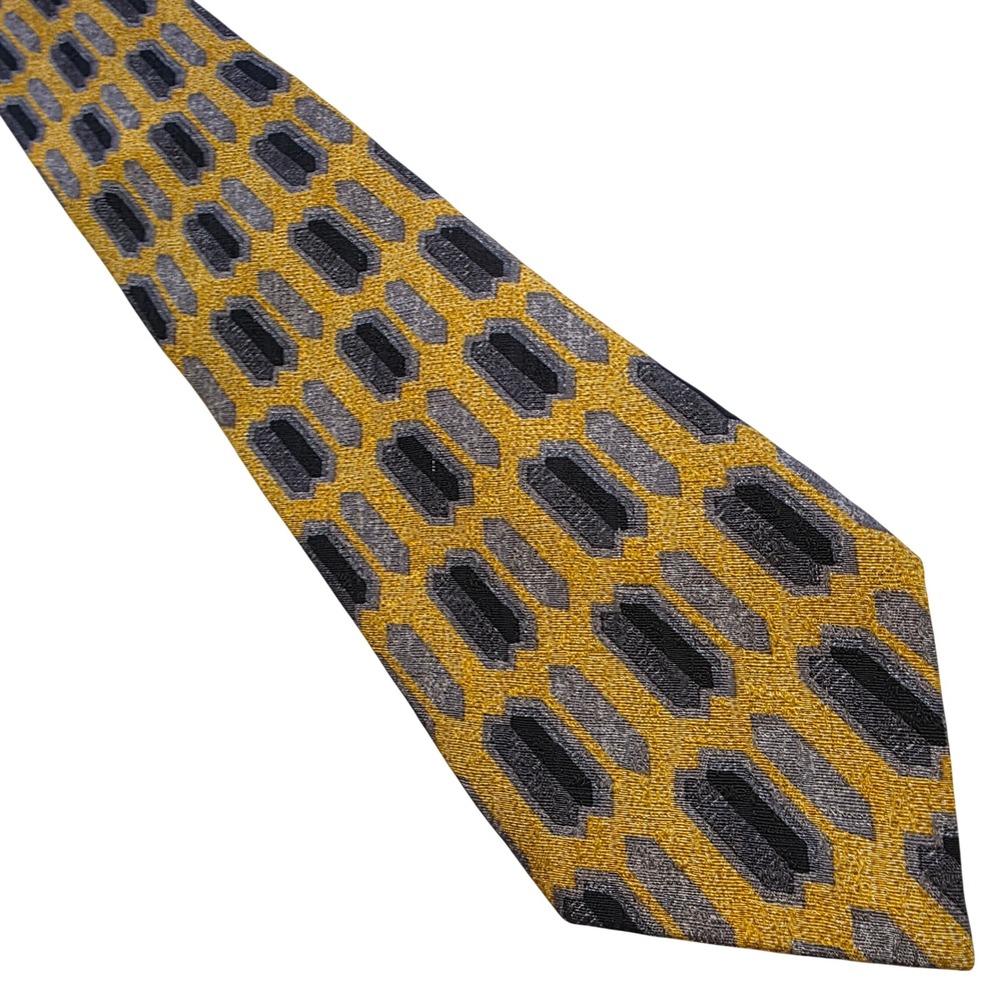 Richel Royal Yellow Gold Black‎ Tie Geometric Pattern Silk Necktie Mens